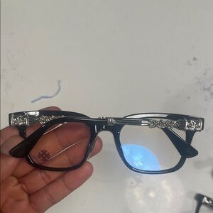 Black and Silver ChromeHeart Bluelight Protection GothicEmbellished Glasses